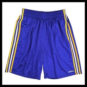 Adidas Basketball Dazzle Sparkle Shorts Men XL Long Blue Yellow Striped VTG 10"